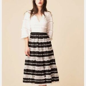 ULLA JOHNSON CHARLINE ECLIPSE RUFFLE MIDI DRESS SIZE 2